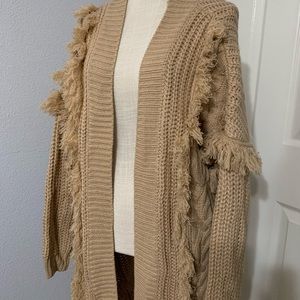 Long beige knit cardigan